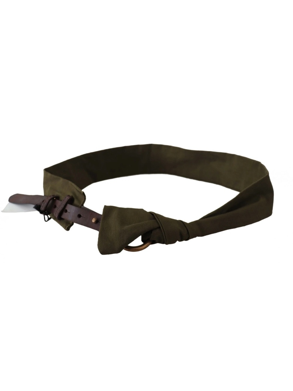 ERMANNO SCERVINO Olive Green Fabric Belt with Brown Leather Accents 100 cm